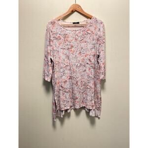 Tahari Womens Tunic Top 1X Colorful Abstract 3/4 Sleeve Stretch Lagenlook FLAW